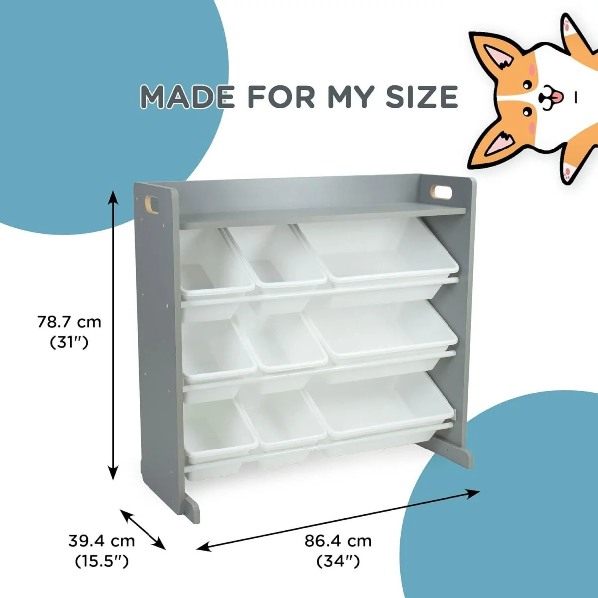 Kids Wooden Toy Storage Organiser Shelf Unit with 9 Interchangeable Storage Bins Grey White - Grey – image 15