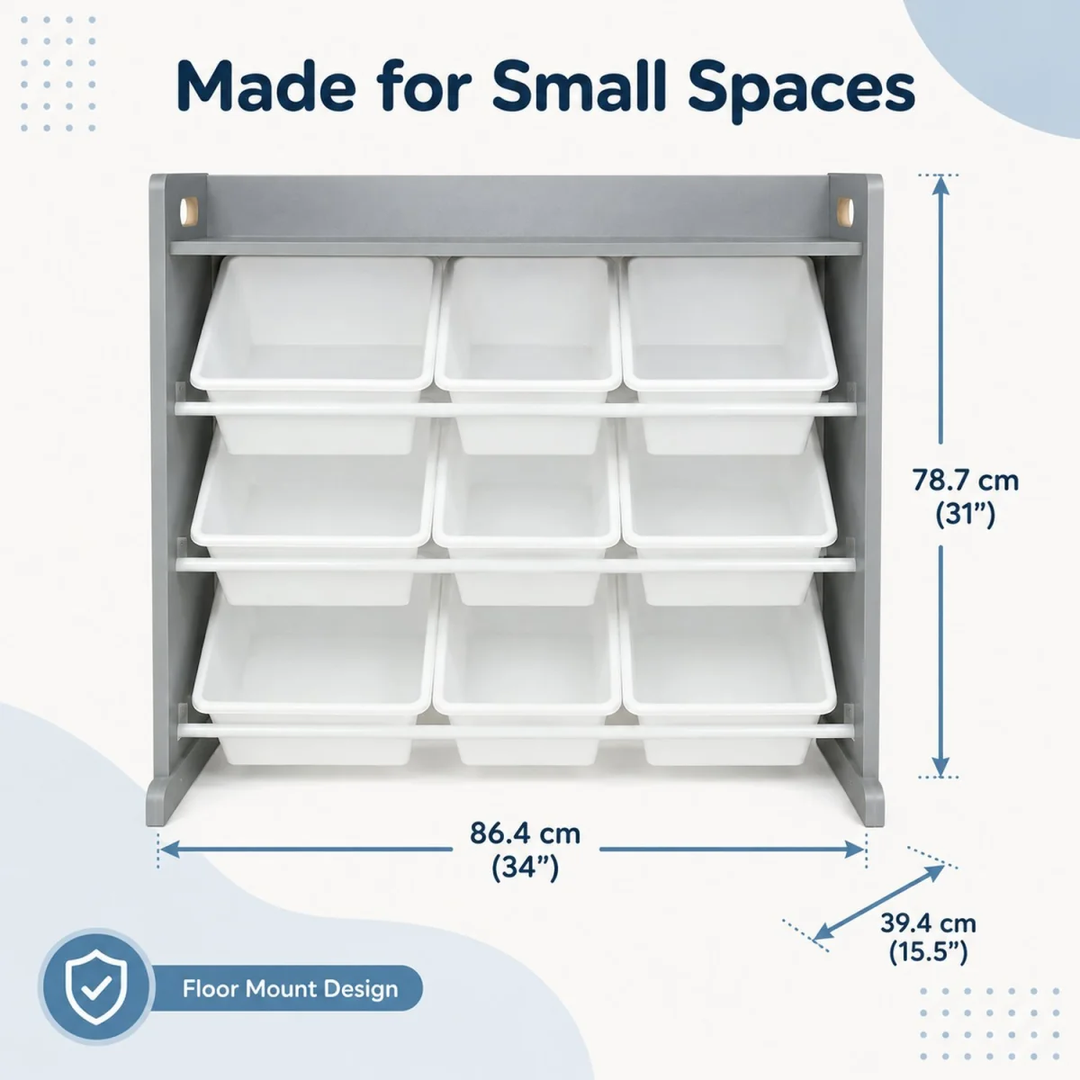 Kids Wooden Toy Storage Organiser Shelf Unit with 9 Interchangeable Storage Bins Grey White - Grey – image 3