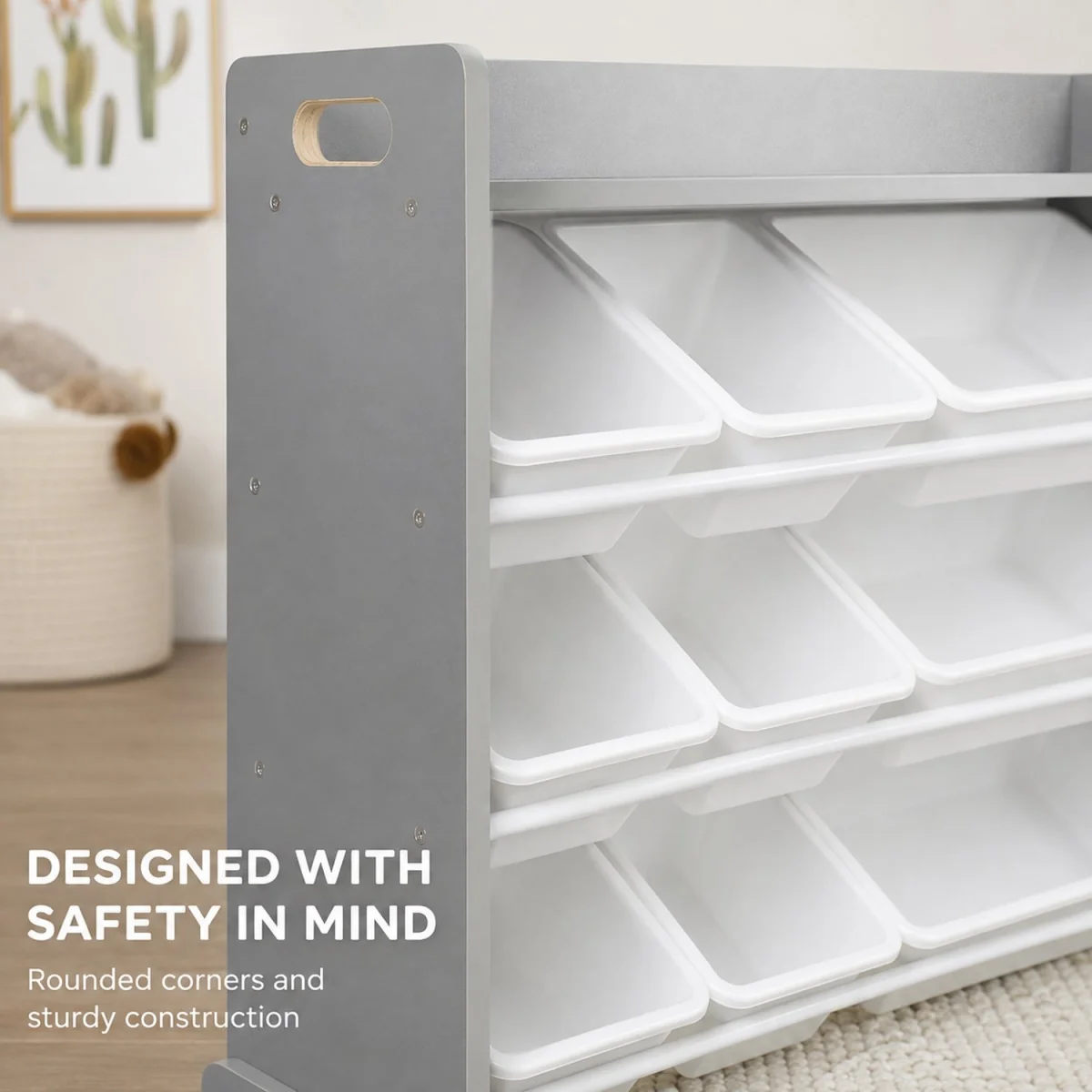 Kids Wooden Toy Storage Organiser Shelf Unit with 9 Interchangeable Storage Bins Grey White - Grey – image 8