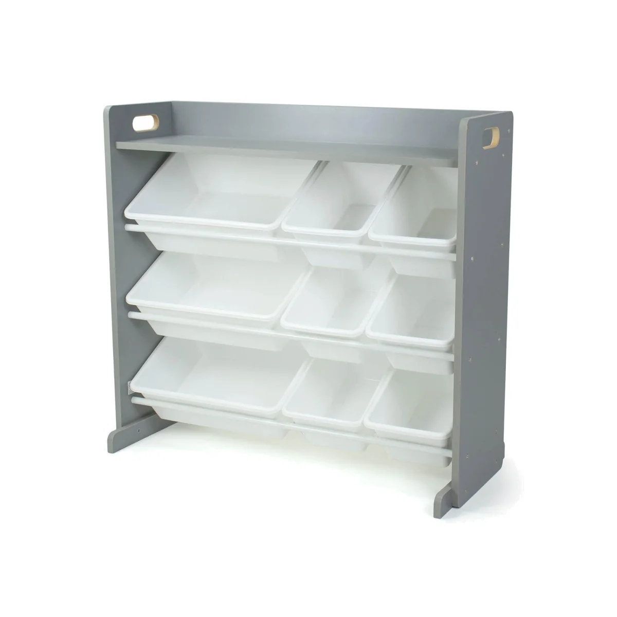 Kids Wooden Toy Storage Organiser Shelf Unit with 9 Interchangeable Storage Bins Grey White - Grey – image 1