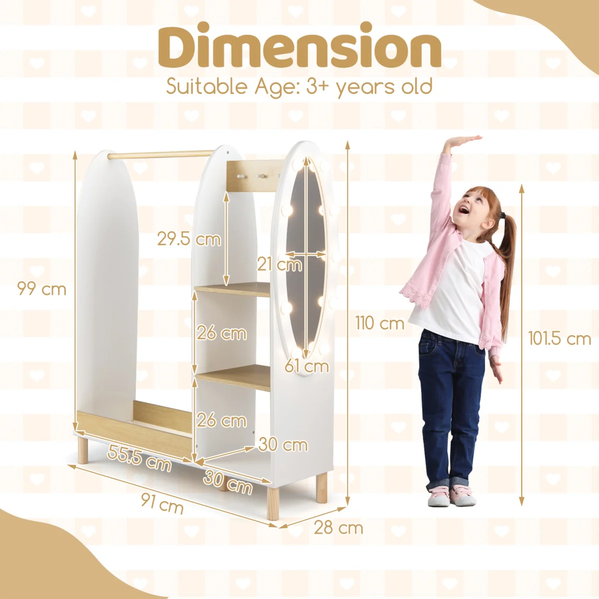 Kids Open Hangin Dress Up Storage with Mirror and Lights - Brown – image 3