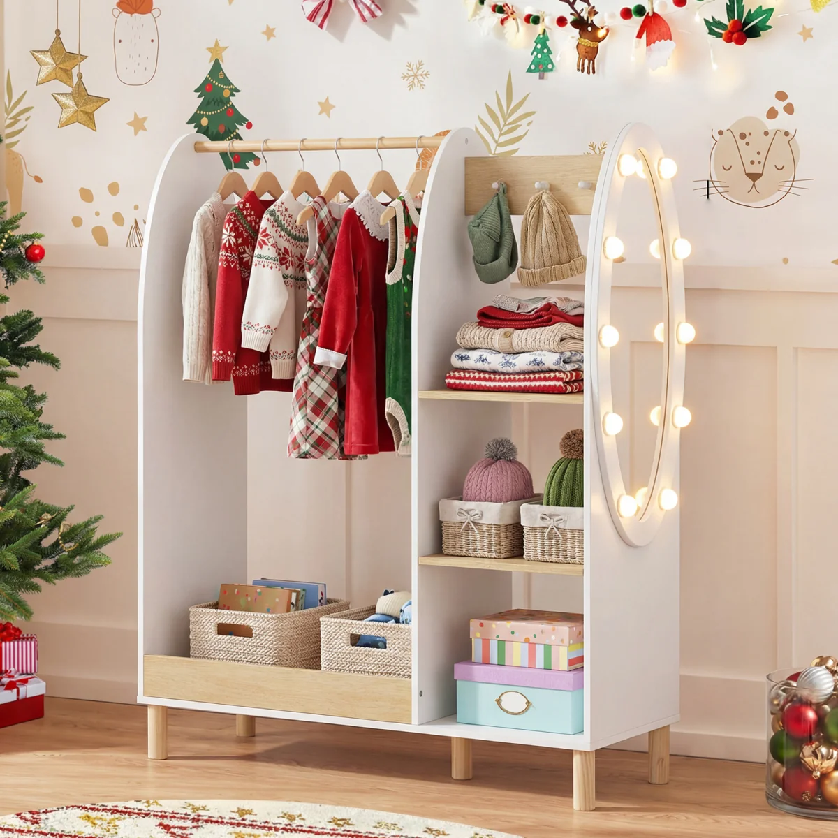 Kids Open Hangin Dress Up Storage with Mirror and Lights - Brown – image 4