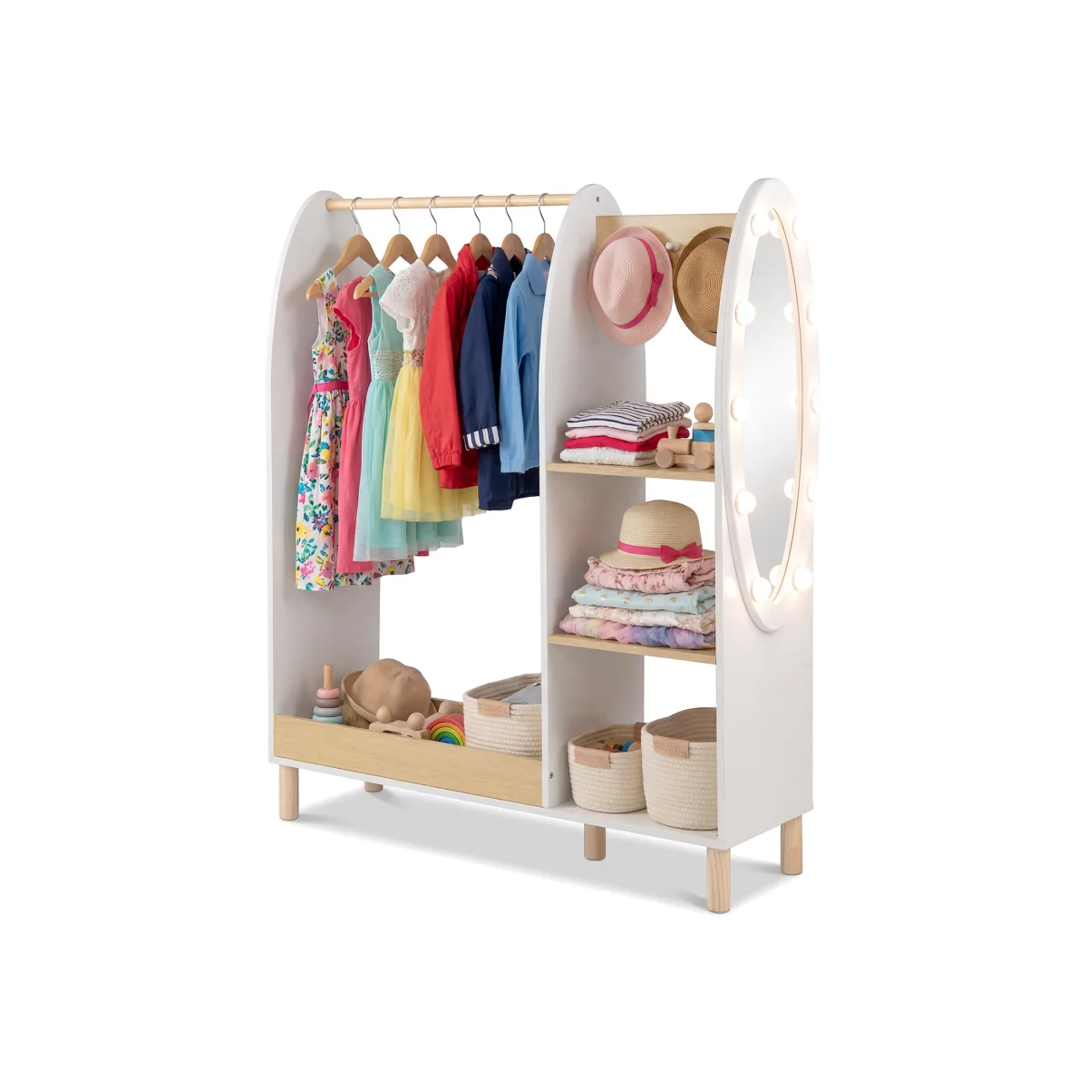 Kids Open Hangin Dress Up Storage with Mirror and Lights - Brown – image 1
