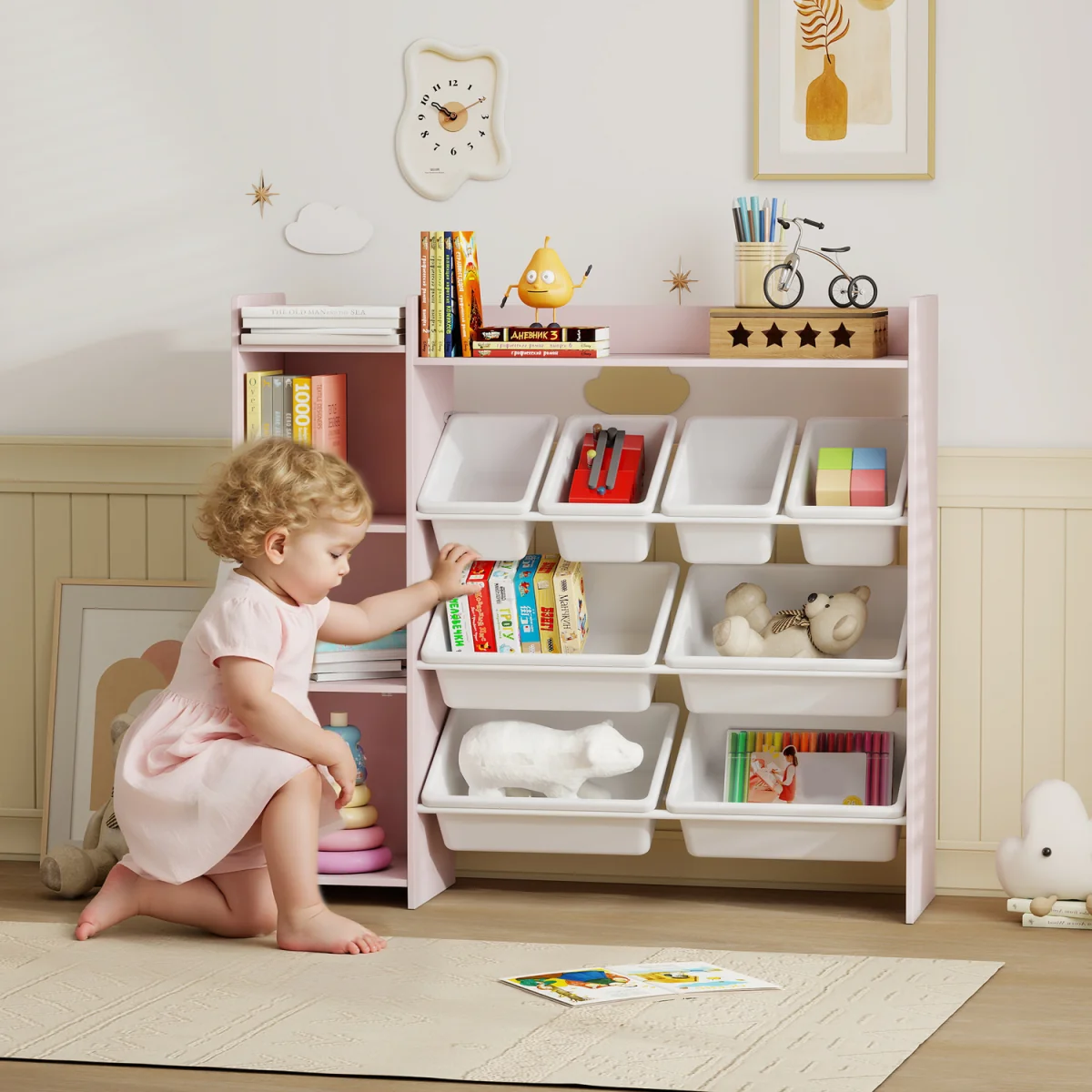 AIYAPLAY Toy Storage Unit with 8 Storage Shelves Cabinet - Pink