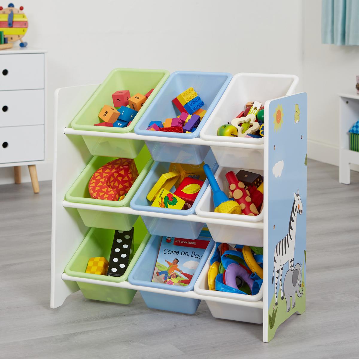 Kids Safari Storage Shelf Unit with 9 Plastic Storage Boxes - Multicoloured – image 7