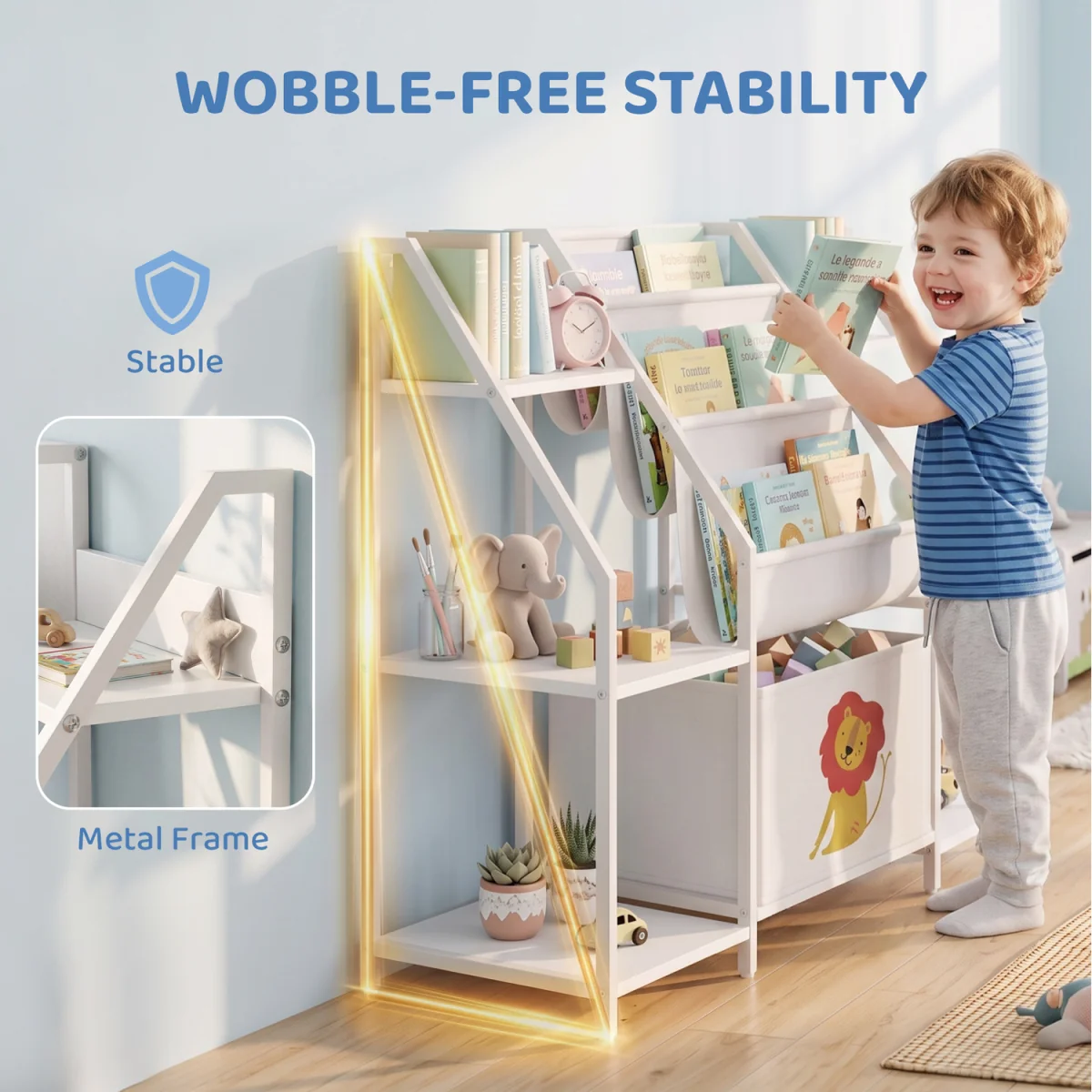 AIYAPLAY Kids Bookshelf and Toy Storage for Nursery, Bedroom, White - White – image 7