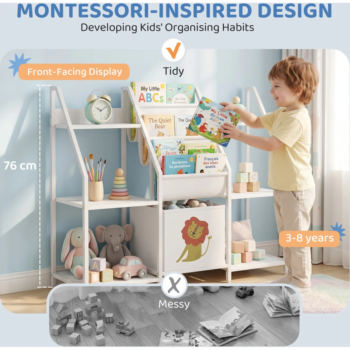 AIYAPLAY Kids Bookshelf and Toy Storage for Nursery, Bedroom, White - White – image 8