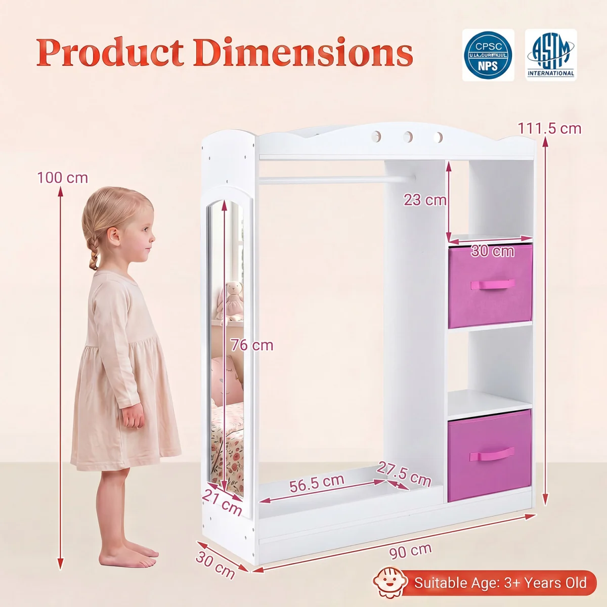 Kids Wooden Toddler Costume Wardrobe - White – image 3
