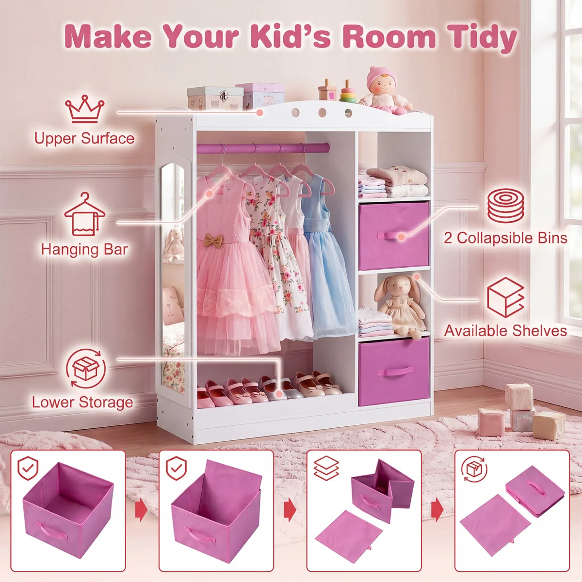 Kids Wooden Toddler Costume Wardrobe - White – image 6