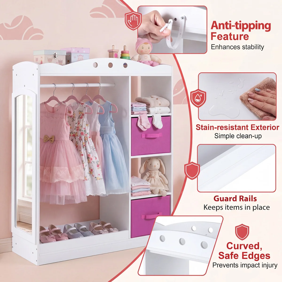 Kids Wooden Toddler Costume Wardrobe - White – image 7
