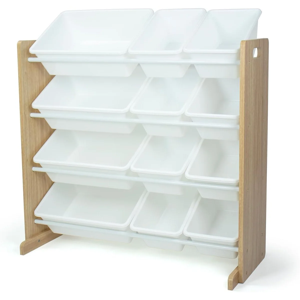 Kids Wooden Toy Storage Organiser with 12 Plastic Storage Bins Beige Playroom Unit for Toddlers - White – image 3