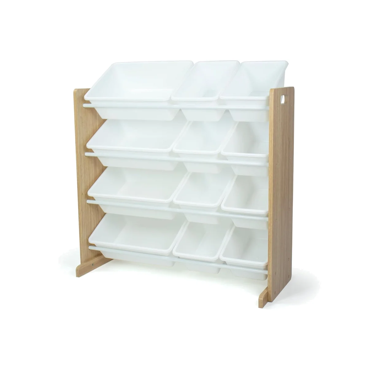 Kids Wooden Toy Storage Organiser with 12 Plastic Storage Bins Beige Playroom Unit for Toddlers - White – image 1