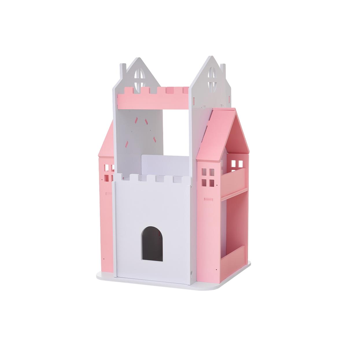 Kids Castle Style Rotating Bookshelf 3-Tier - Pinke & White