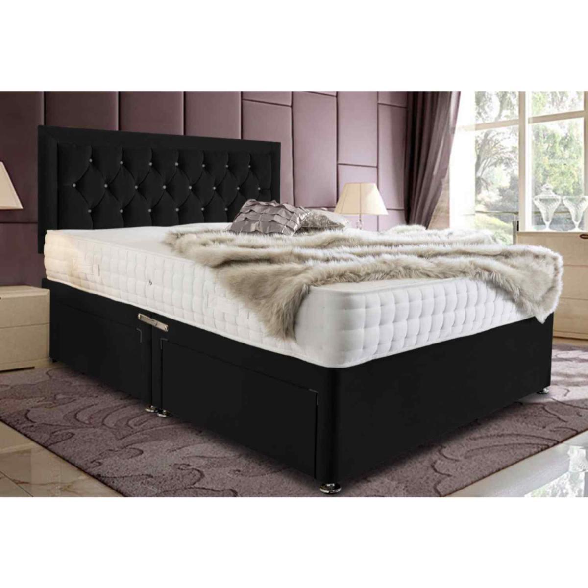 Leonardo Divan Upholstered Plush Velvet Bed Frame - Black / Small Double – image 2