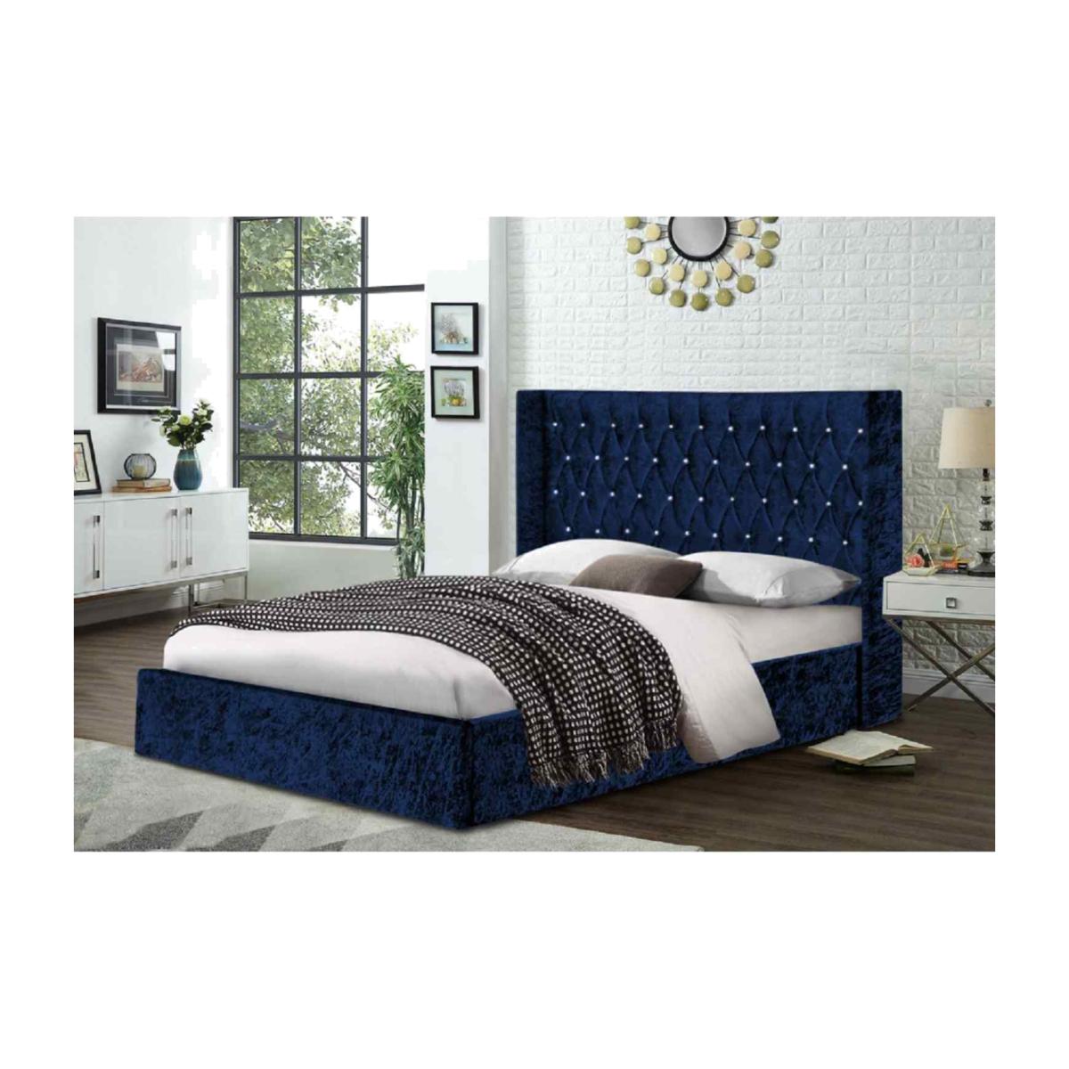 Elizabeth Upholstered Crush Velvet Bed Frame - Blue / Small Double