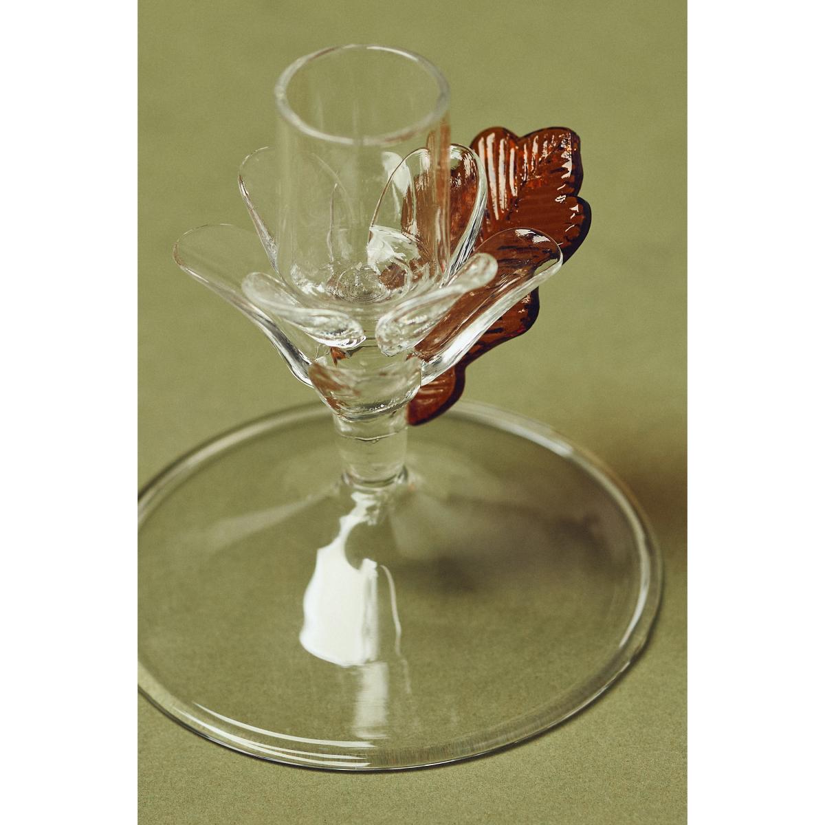 Amber Clear Floral Candle Holder – image 2