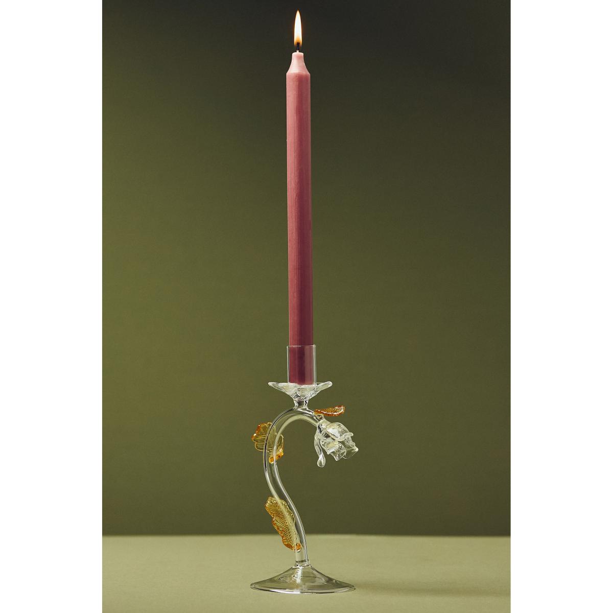 Amber Clear Floral Candle Holder – image 3