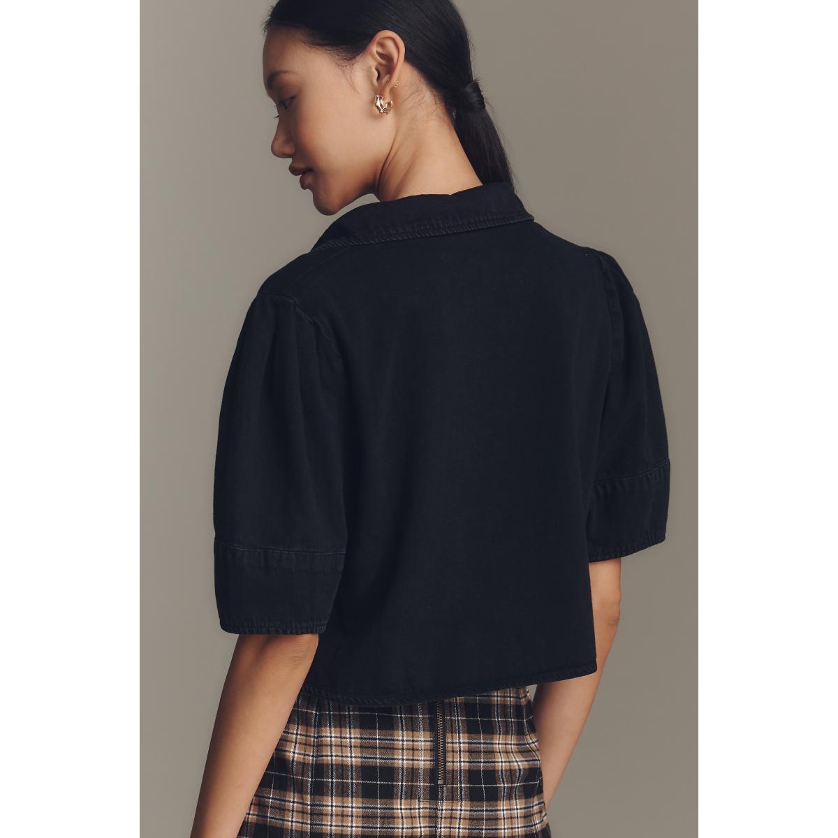 Pilcro Lantern-Sleeve Collared Crop Blouse – image 2
