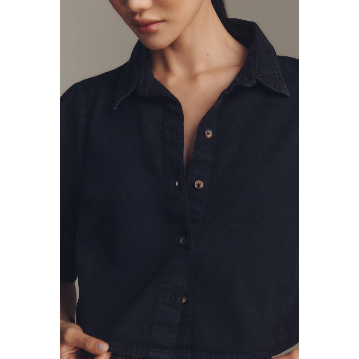 Pilcro Lantern-Sleeve Collared Crop Blouse – image 4