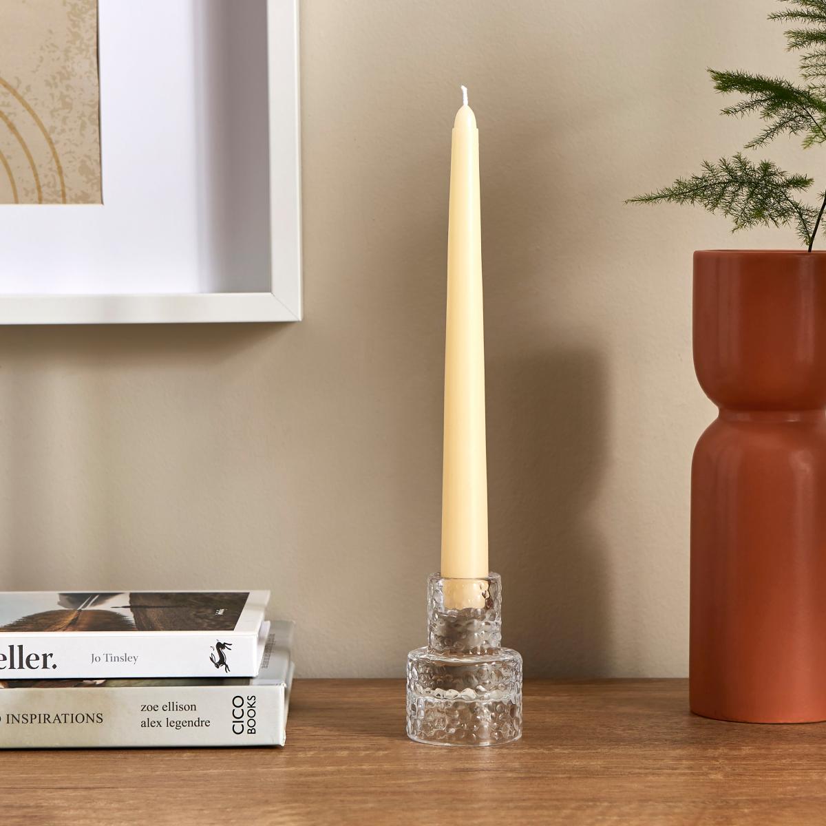 Mottled Glass Candlestick Holder Clear – image 2
