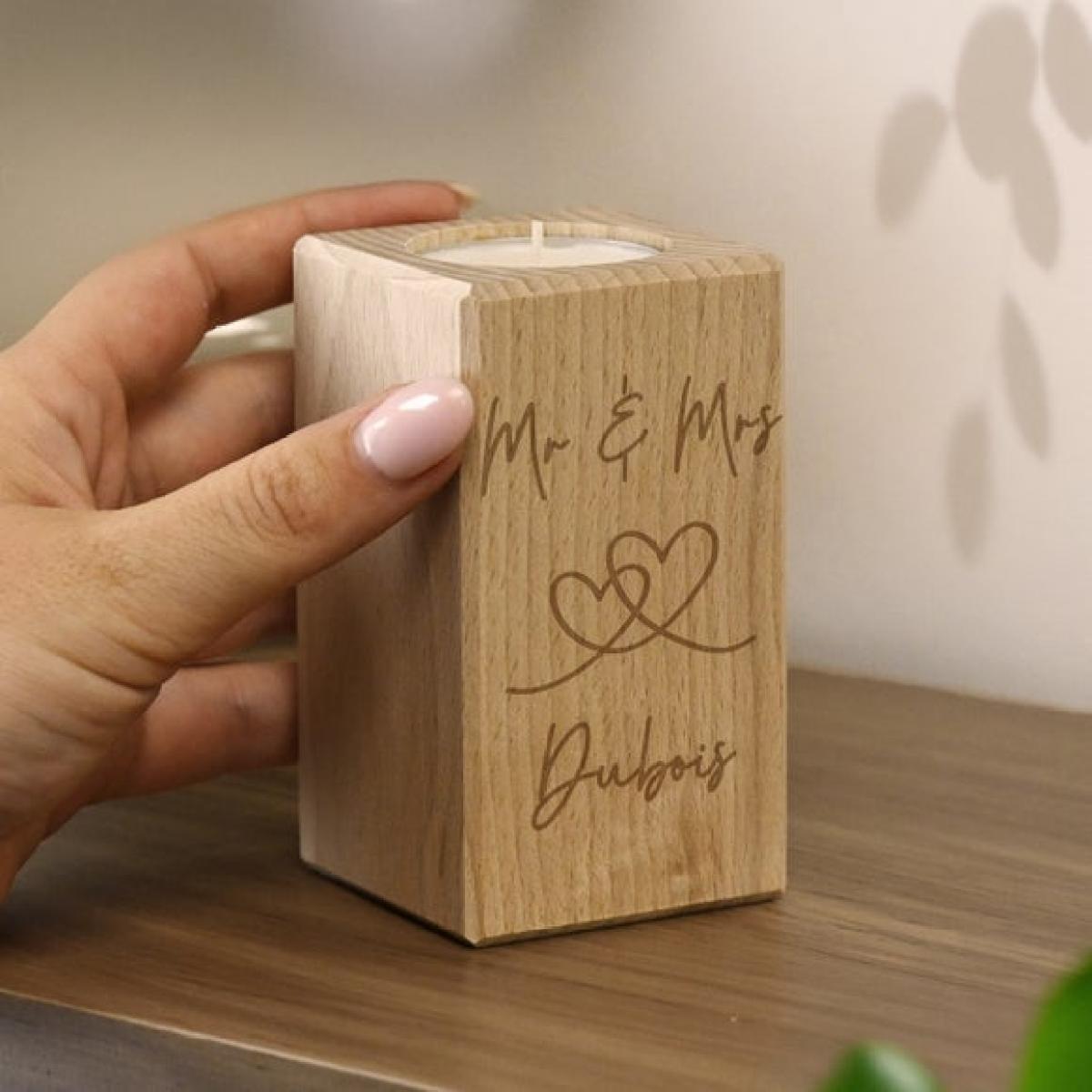 Personalised Engraved Hearts Wooden Tealight Holder – image 2