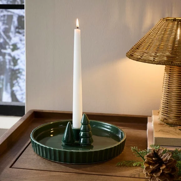 Alpine Trees Ceramic Candlestick Holder – image 1