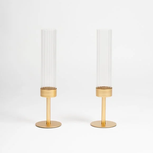 Set of 2 Gold Glass Candle Holders – image 2