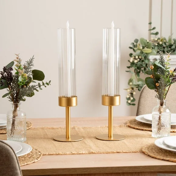 Set of 2 Gold Glass Candle Holders – image 1