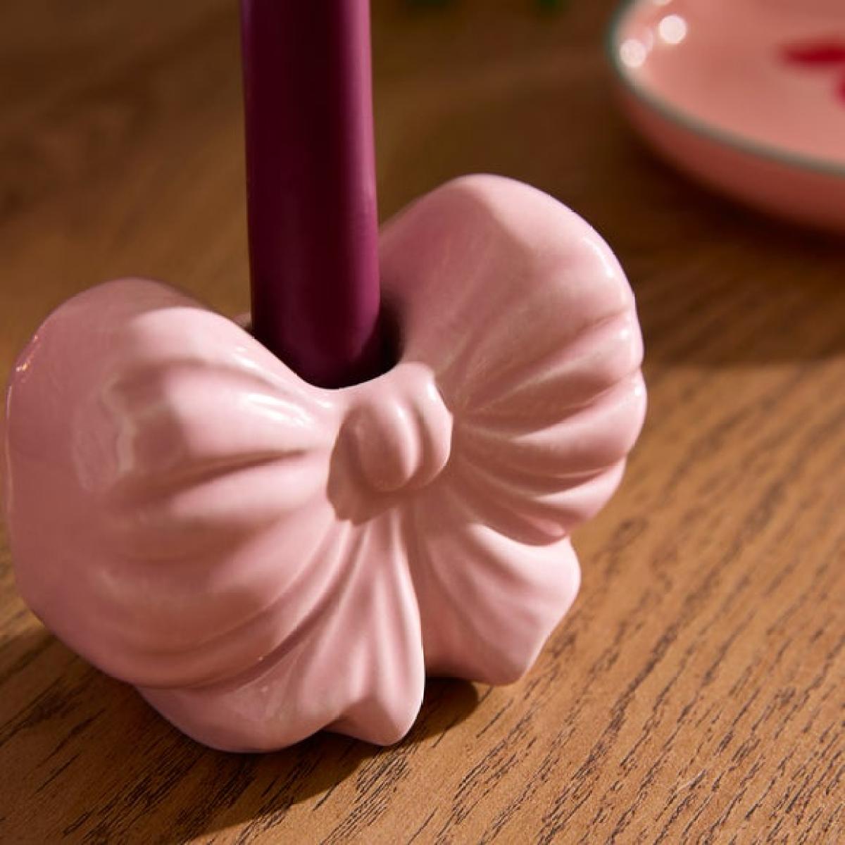 Pink Bow Shaped Ceramic Candlestick Holder – image 2