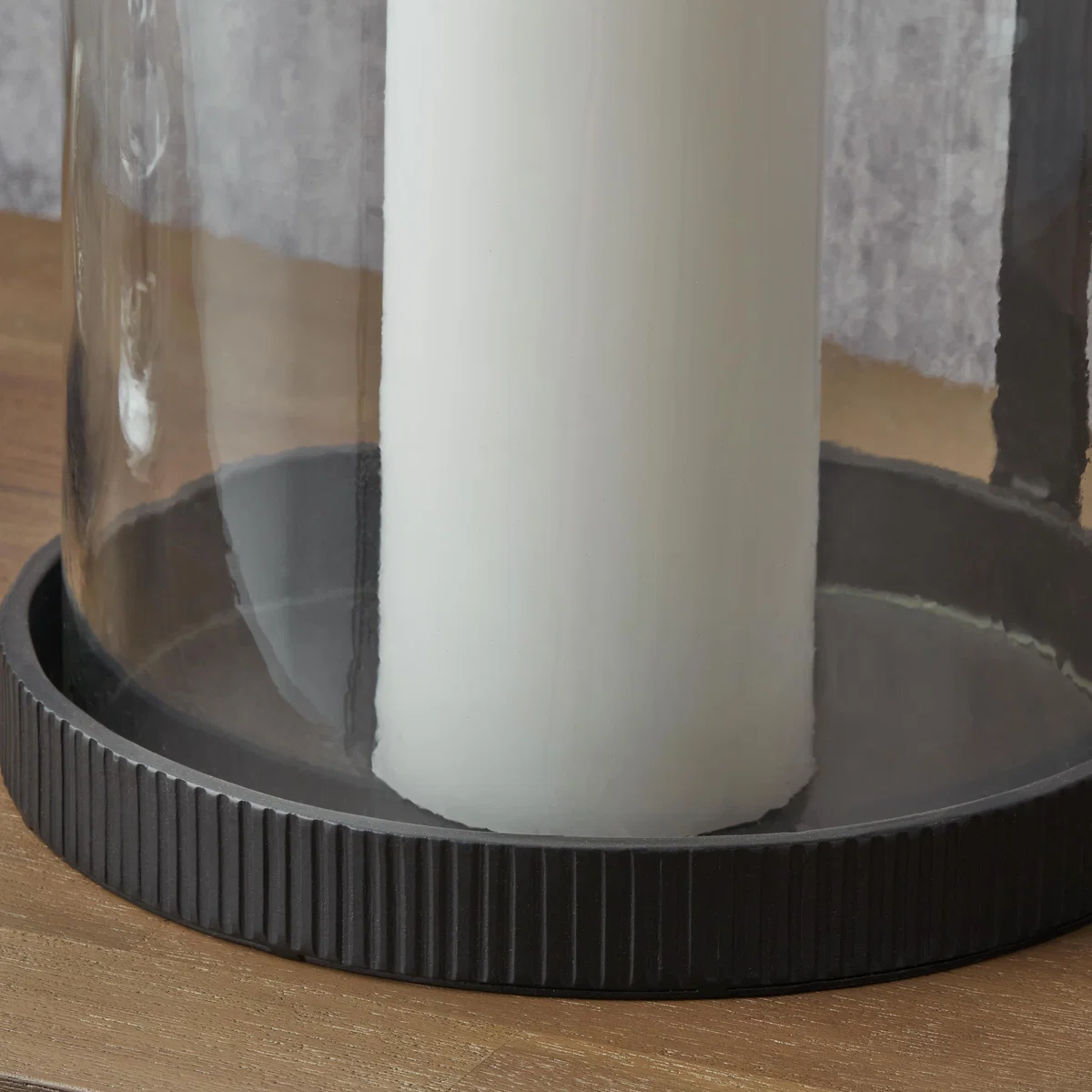 Black Ribbed Metal Glass Cylinder Hurricane Candle Holder – image 3