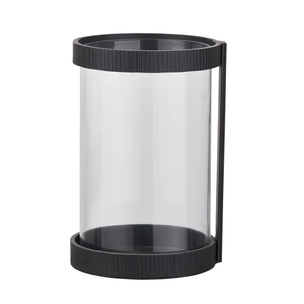 Black Ribbed Metal Glass Cylinder Hurricane Candle Holder – image 4