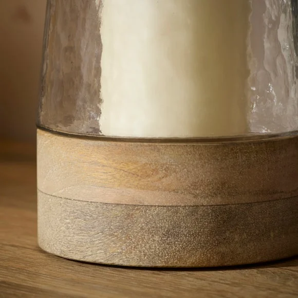 Embossed Star Glass & Wooden Hurricane Candle Holder – image 2