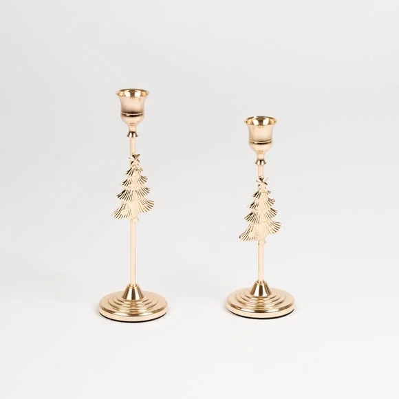 Set of 2 Gold Christmas Tree Candle Holders – image 2