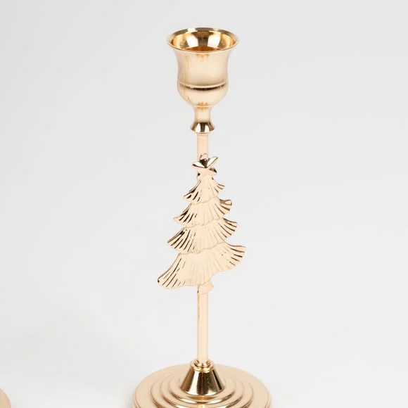 Set of 2 Gold Christmas Tree Candle Holders – image 3