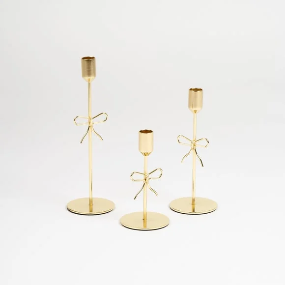 Set of 3 Gold Bow Candle Holders – image 2