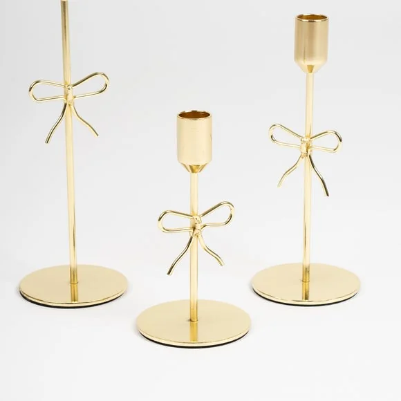 Set of 3 Gold Bow Candle Holders – image 3