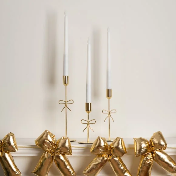 Set of 3 Gold Bow Candle Holders – image 1