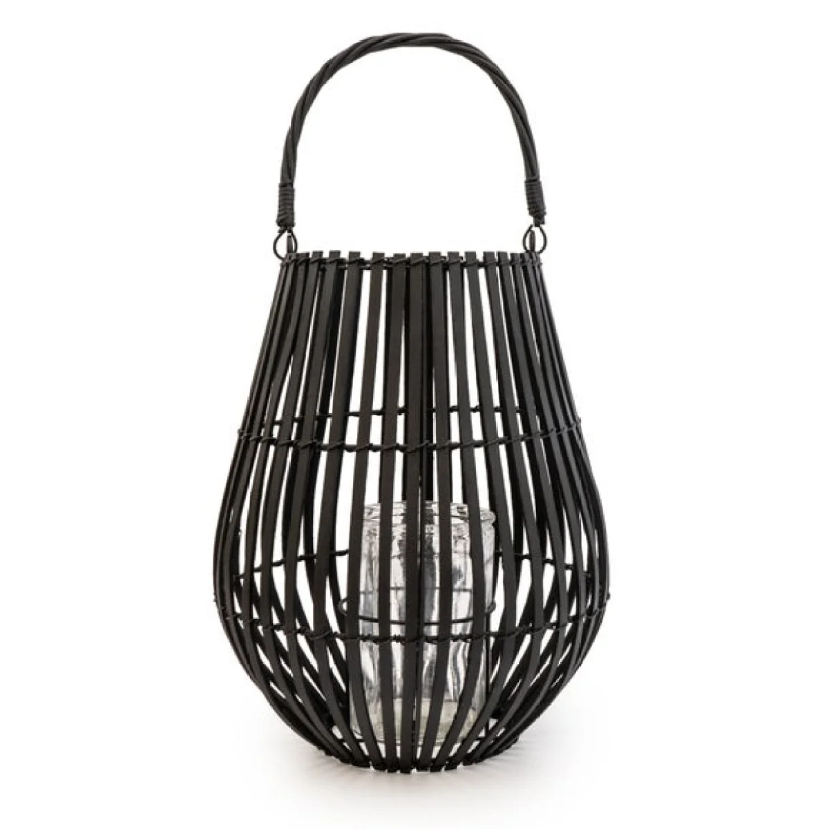 Matt Black Slatted Lantern With Handle – image 2