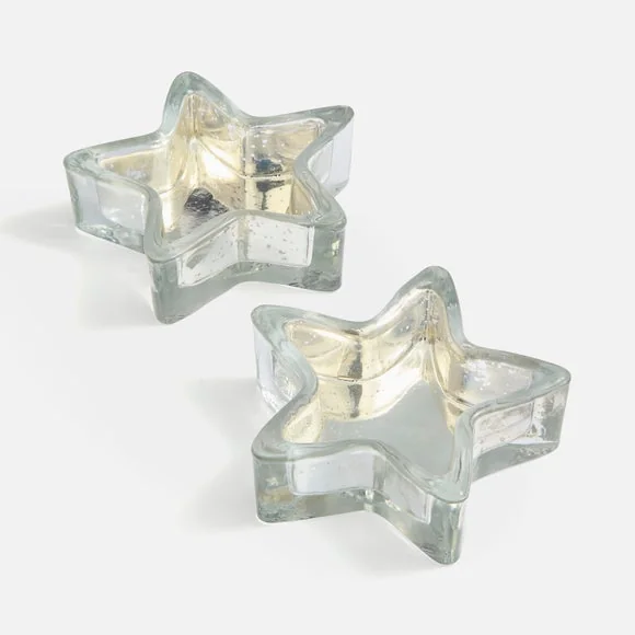 Set of 2 Star Shaped Glass Tealight Holders – image 3