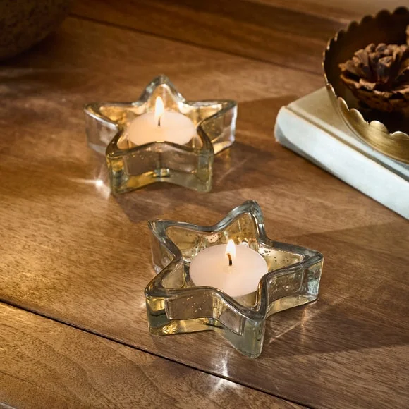 Set of 2 Star Shaped Glass Tealight Holders – image 1