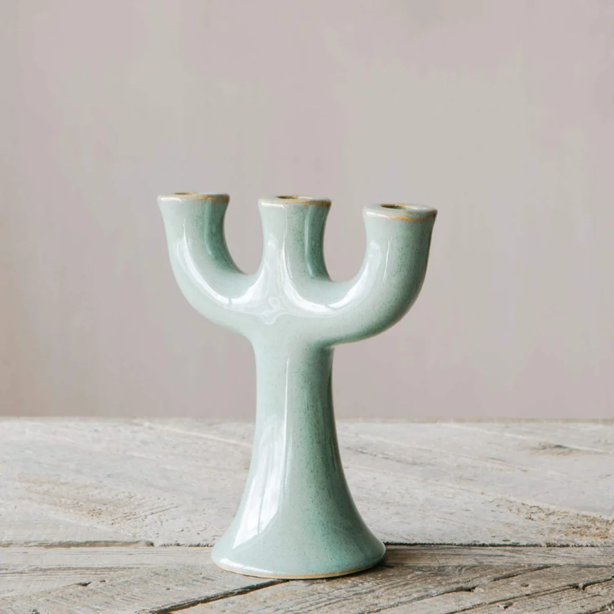 Green Stoneware Candle Holder – image 2