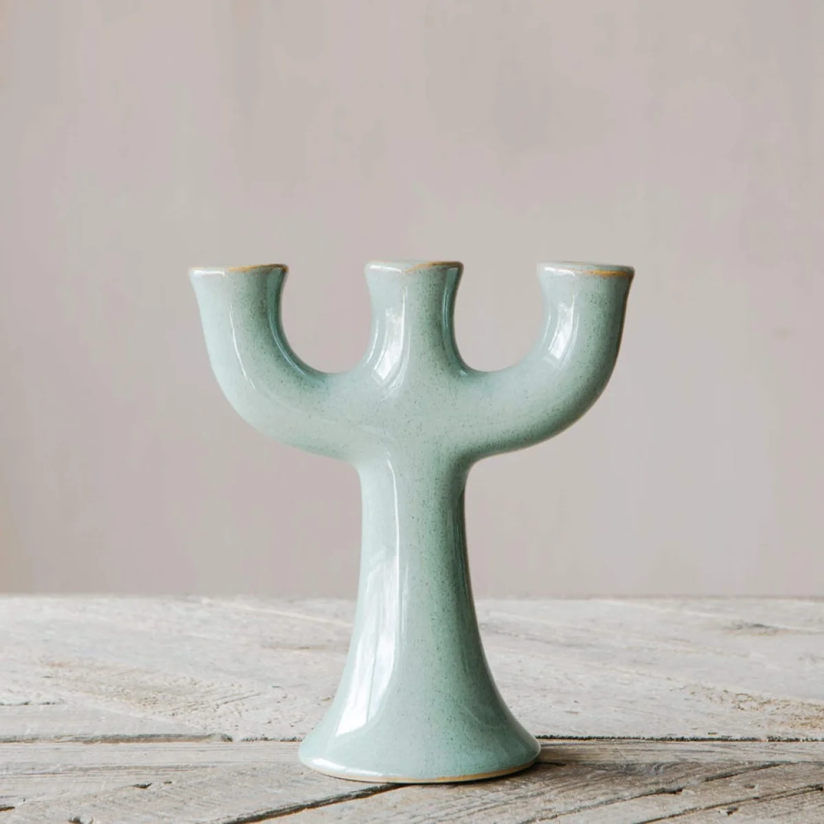 Green Stoneware Candle Holder – image 3
