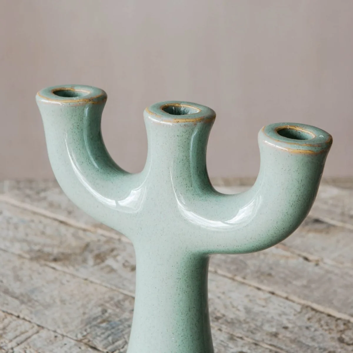 Green Stoneware Candle Holder – image 4