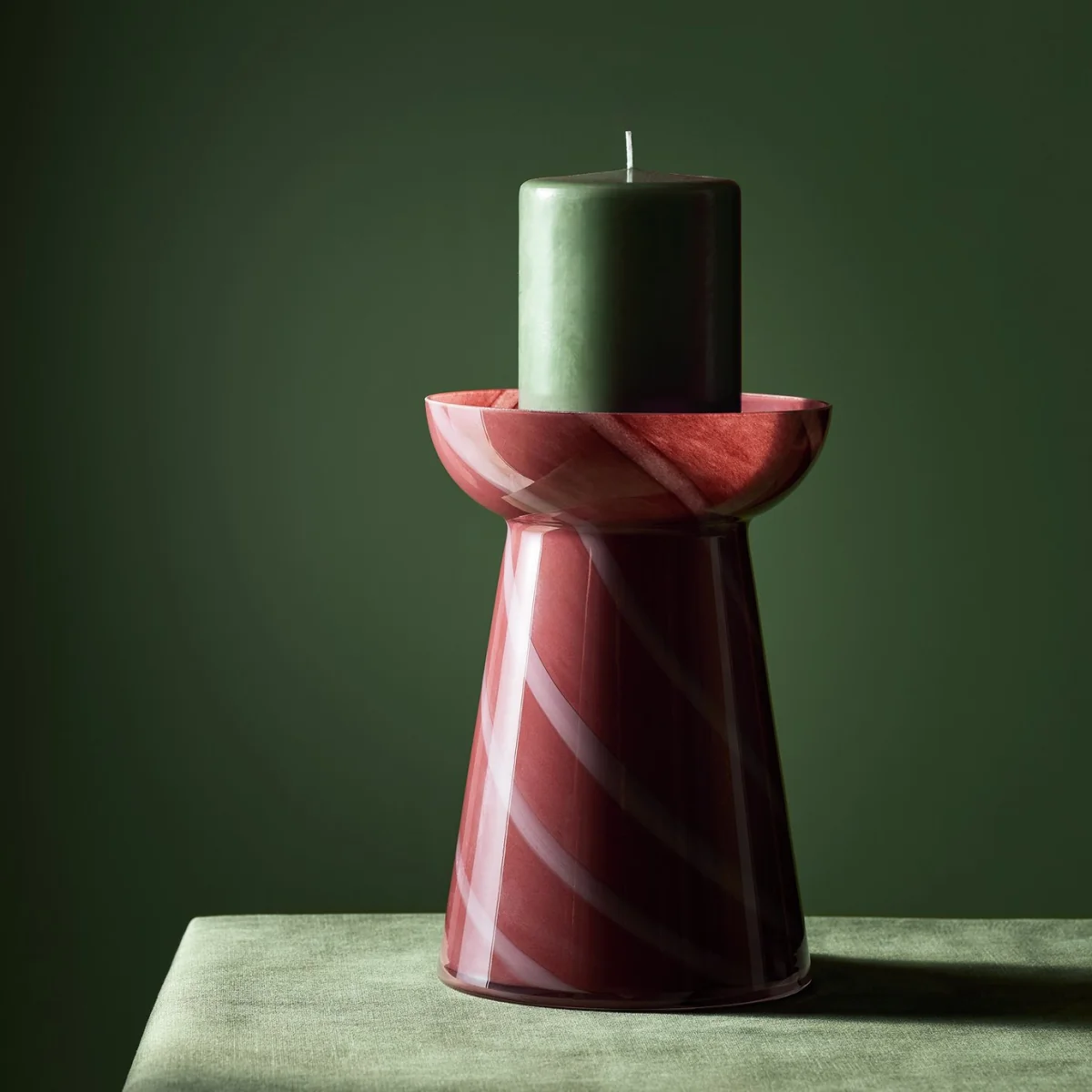 Habitat Glass Swirl Large Red Candle Holder – image 1