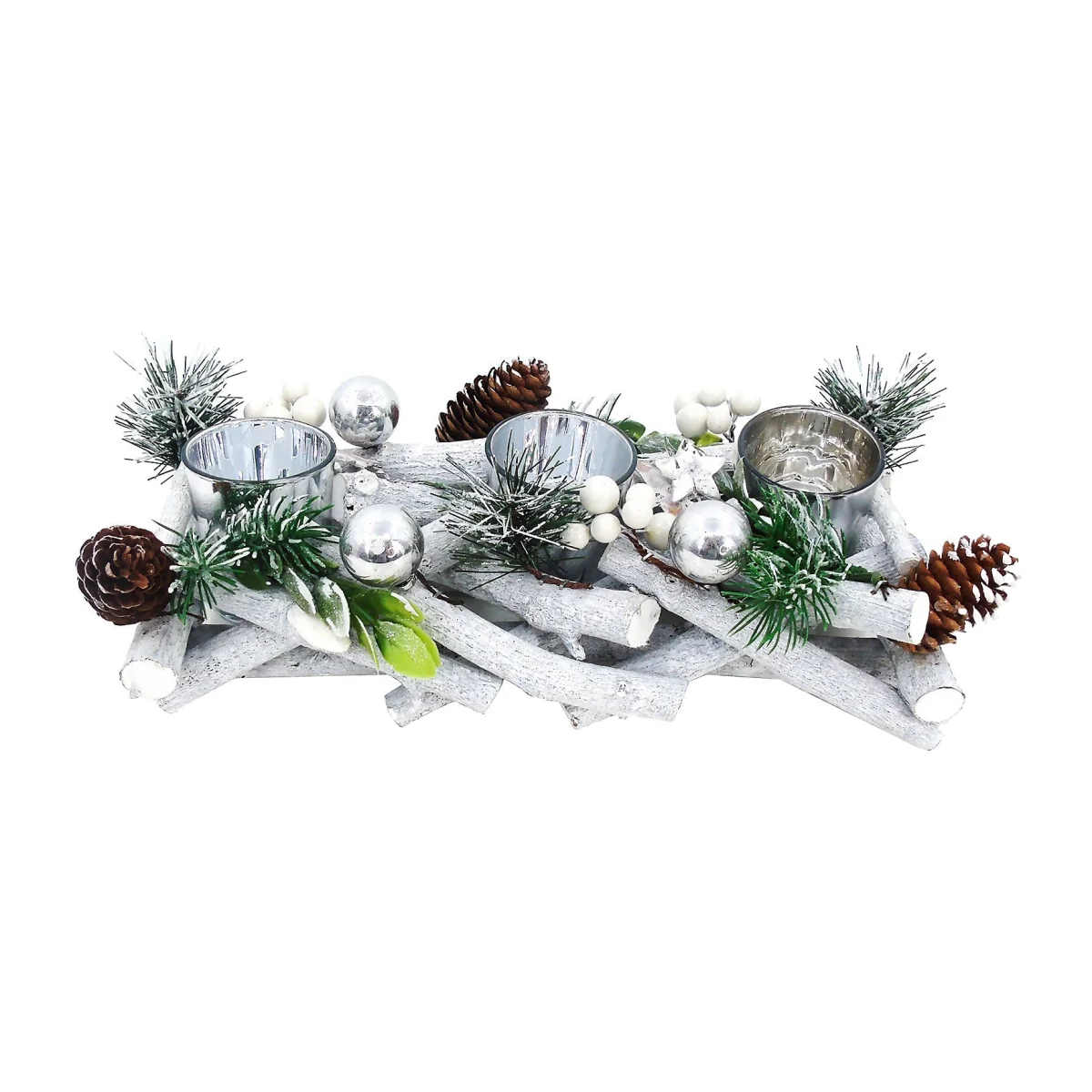 White Berry & Willow 3 Candle Holder Christmas Tabletop Decoration- 30cm