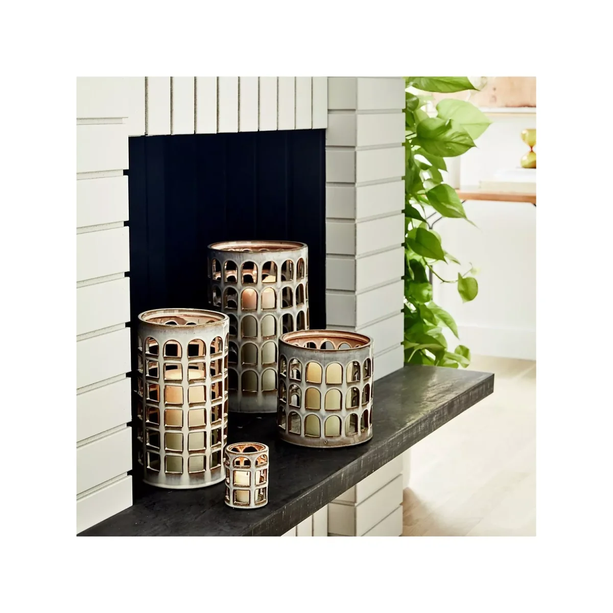 west elm Colosseo Ceramic Cutout Extra Large Lantern Candle Holder, H38cm – image 2