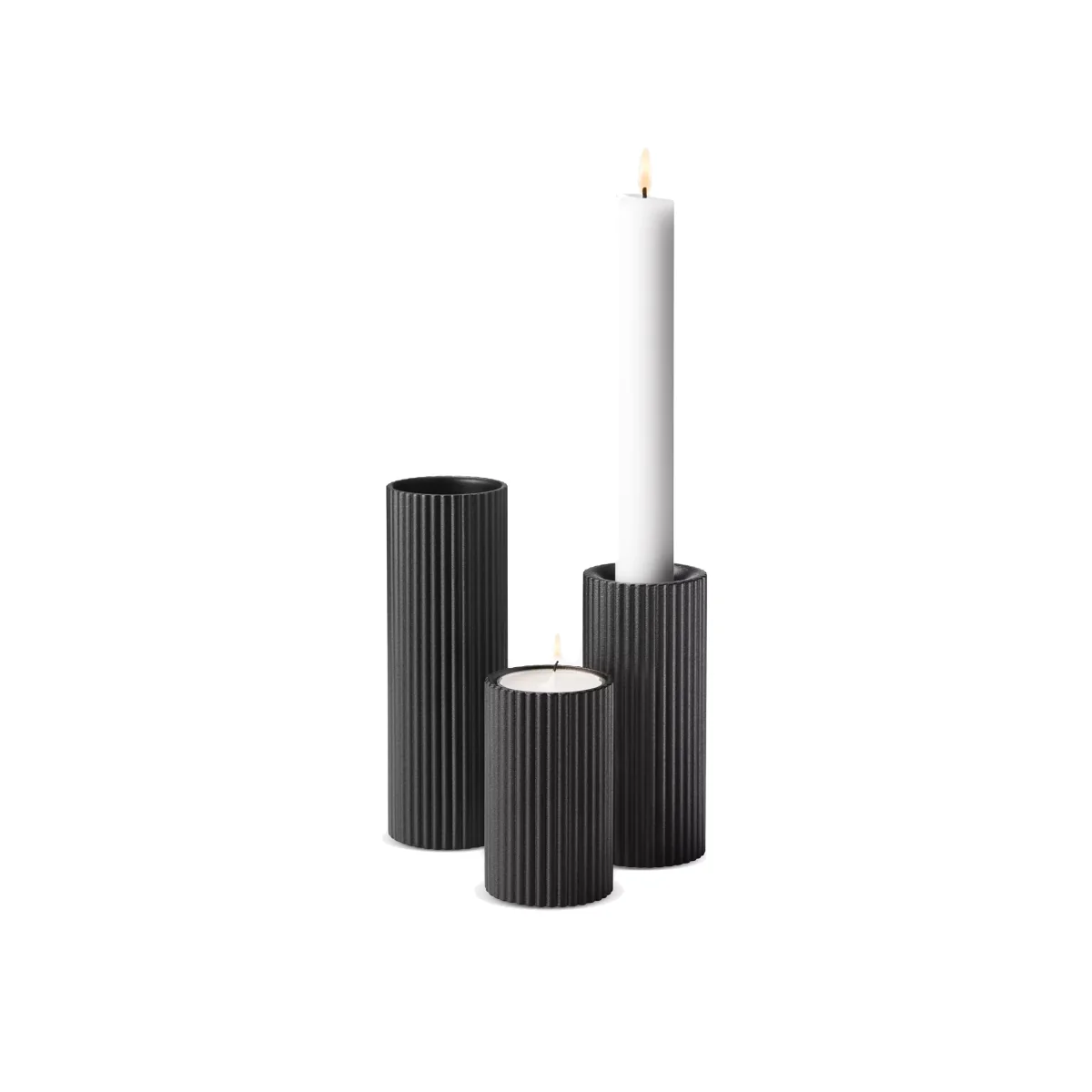 Georg Jensen Bernadotte Stainless Steel Tealight & Tapered Candle Holder, Set of 3, SIlver