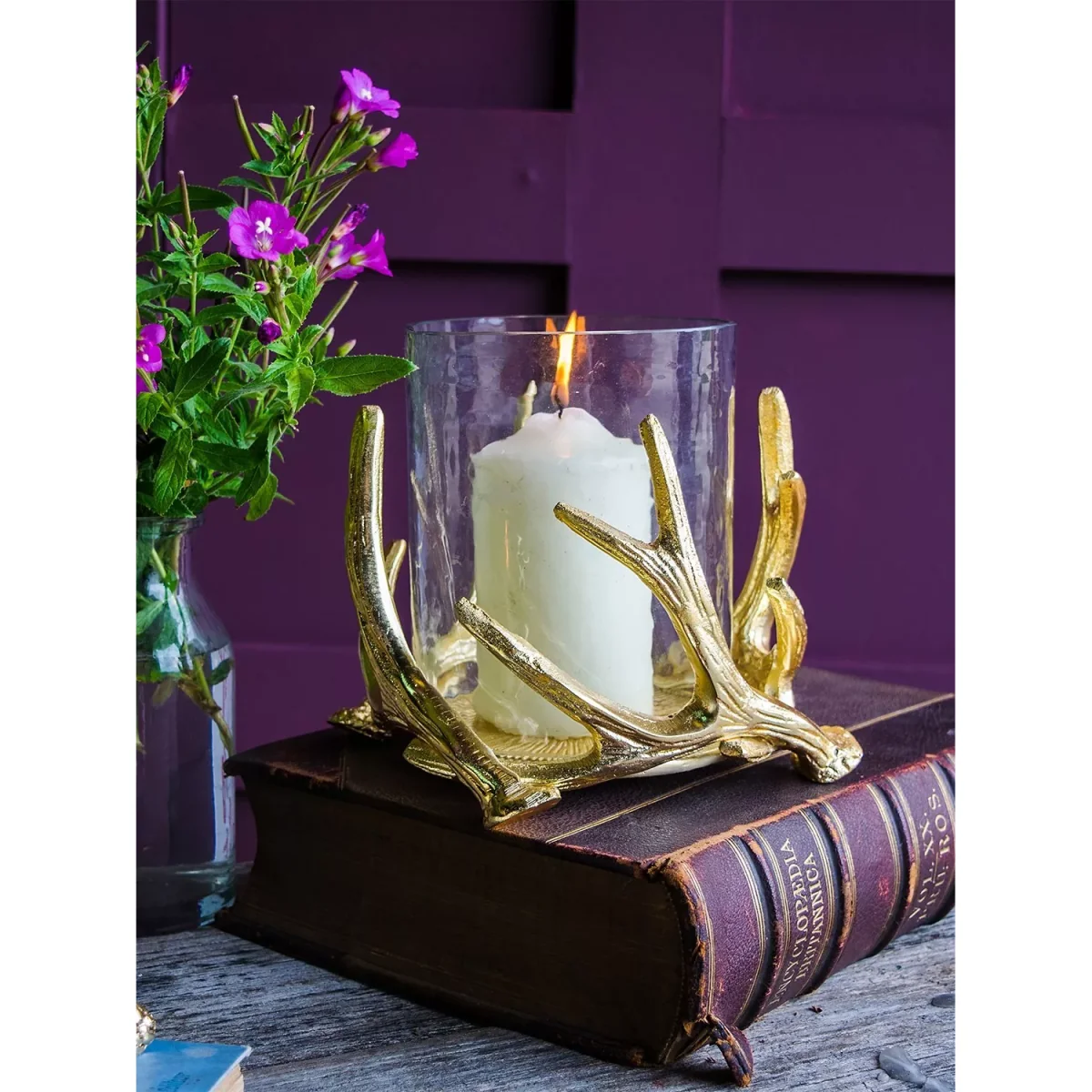 Culinary Concepts Antler Medium Hurricane Candle Holder, Gold – image 2