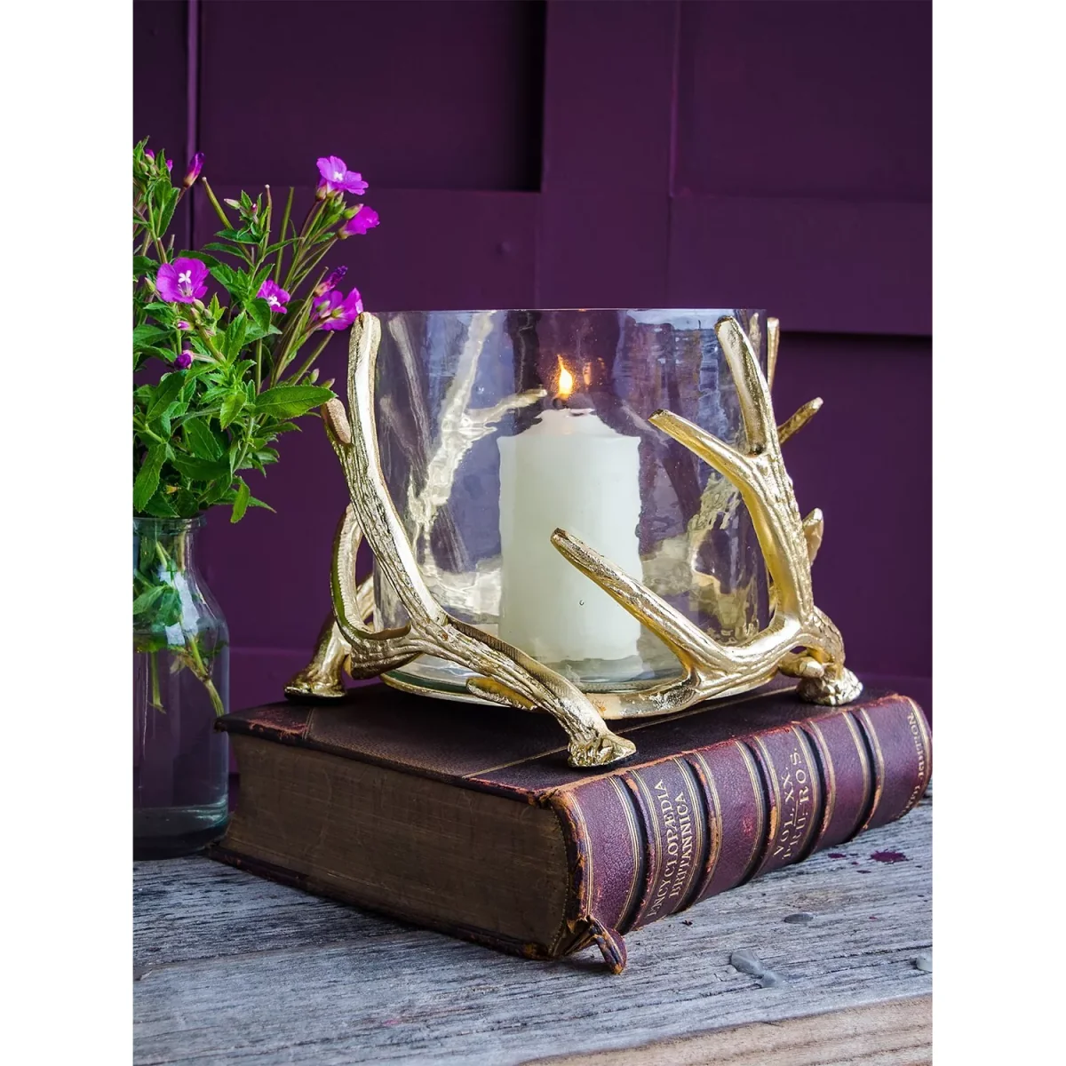 Culinary Concepts Antler Large Hurricane Candle Holder, Gold – image 2