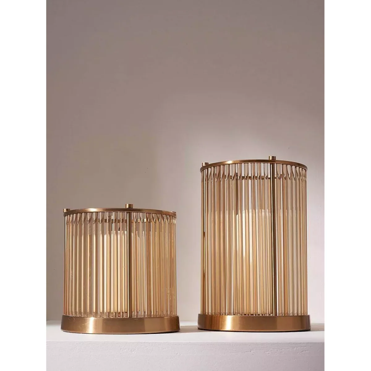 Truly Glass Hurricane Candle Holder, Large, Brass – image 2